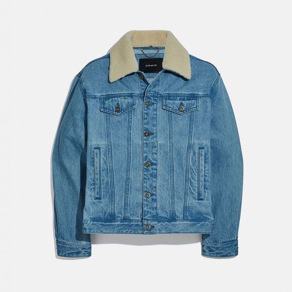 Coach Denim Trucker Jacket With Removable Shearling Collar - Picture 1 of 7